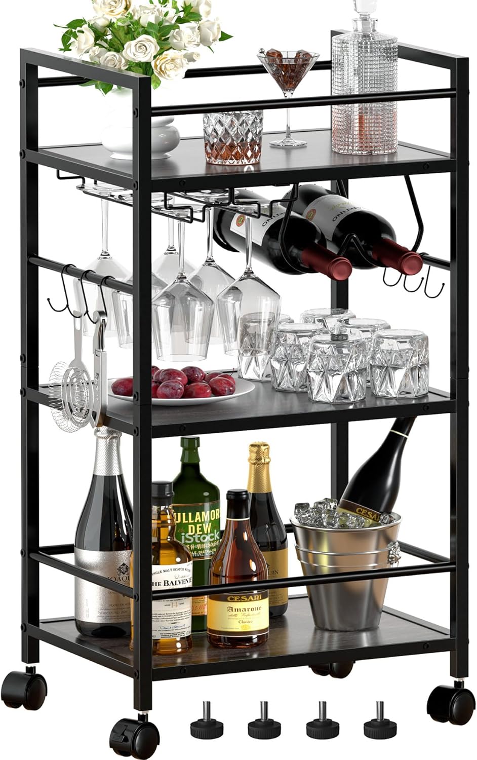 Mobile Kitchen Cart with Wine Rack - Homedawn