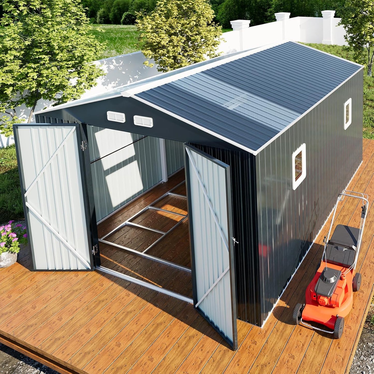 10x12 Metal Shed with Floor Frame Kit for Outdoor Storage
