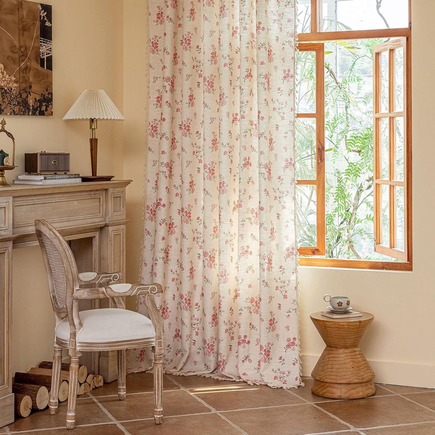 Boho Pink Floral Curtains 84 Inches Long for Rustic Decor