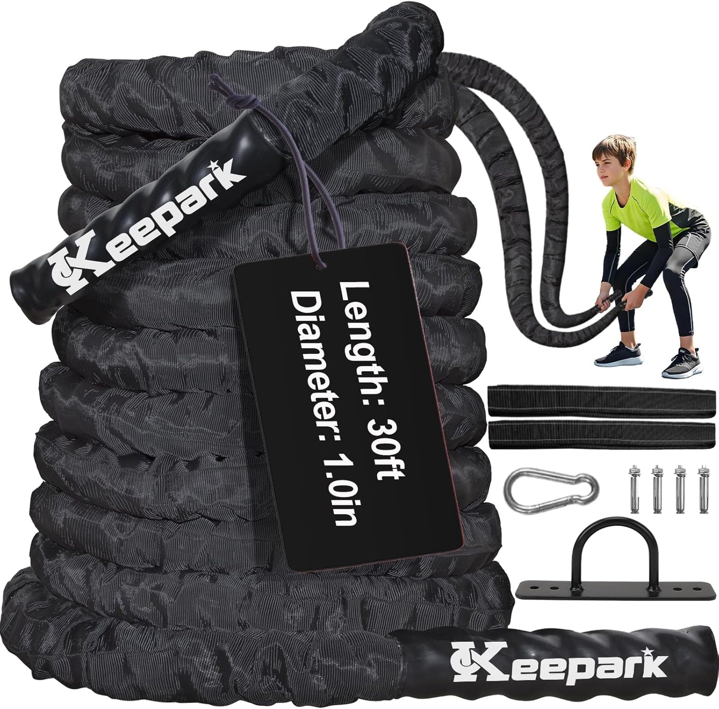 Battle Ropes for Home Gym - Heavy Weighted Exercise Rope