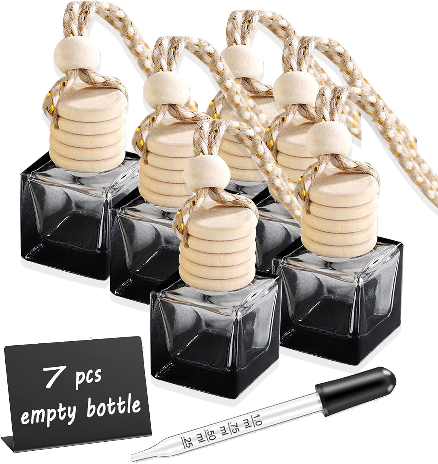 MINELEVEN 7pc Car Air Freshener Set | Aromatherapy Glass Diffuser with Wooden Caps