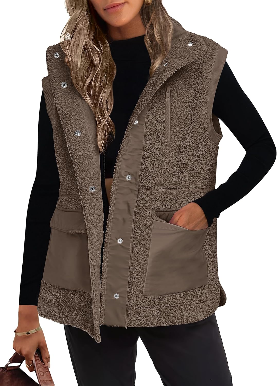 Womens Fuzzy Fleece Vest - Stylish Sherpa Jacket for Fall