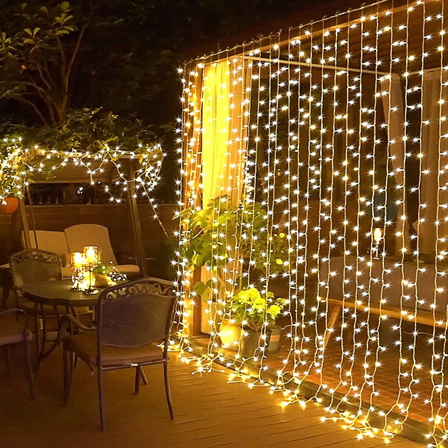 Remote Control Christmas Curtain Lights - 300 LED Warm White