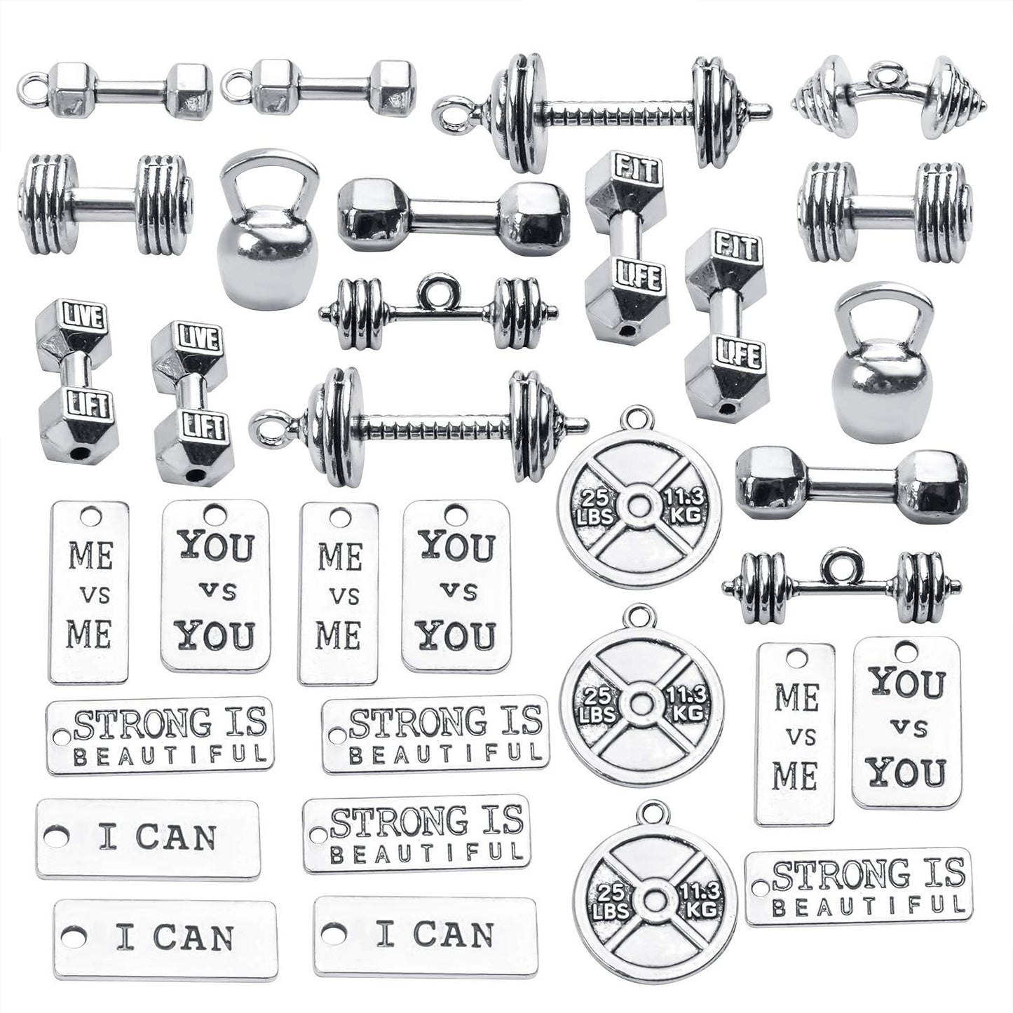 32pcs Sport Weightlifting Charms for Jewelry Making