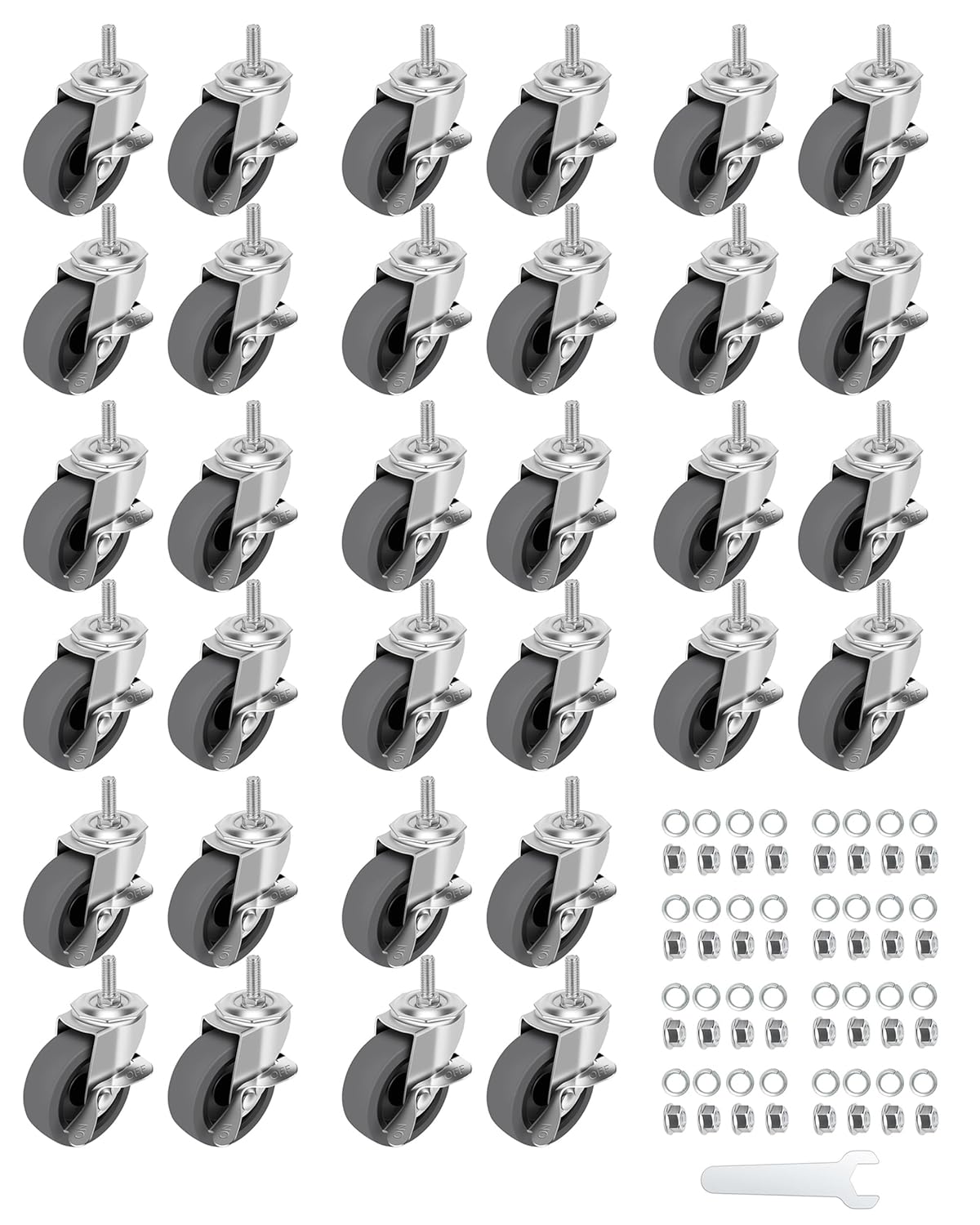 3in Locking Swivel Stem Casters Set with Brake for Easy Mobility