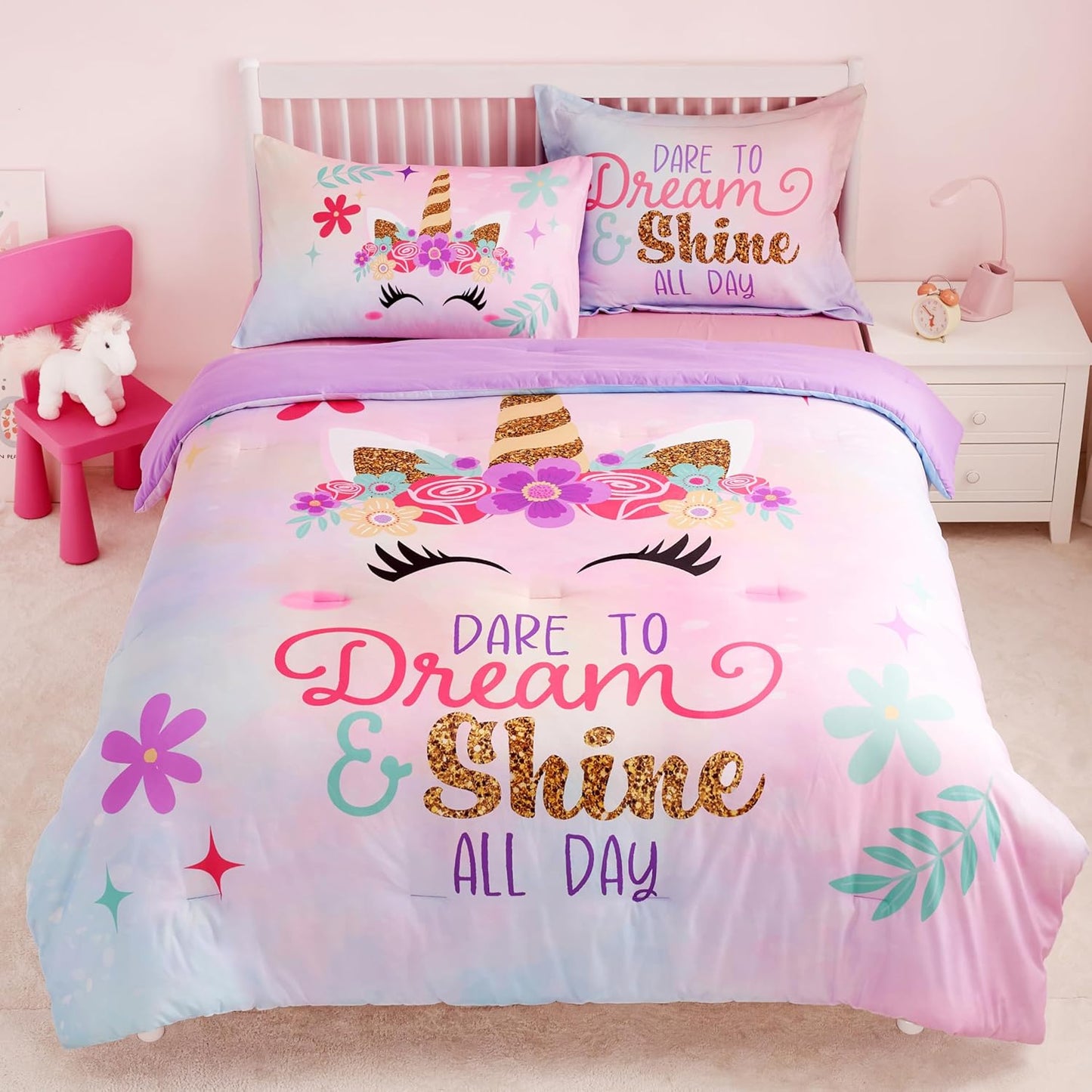Joiedomi Kid Twin Comforter Set with Unicorn Design for Kids