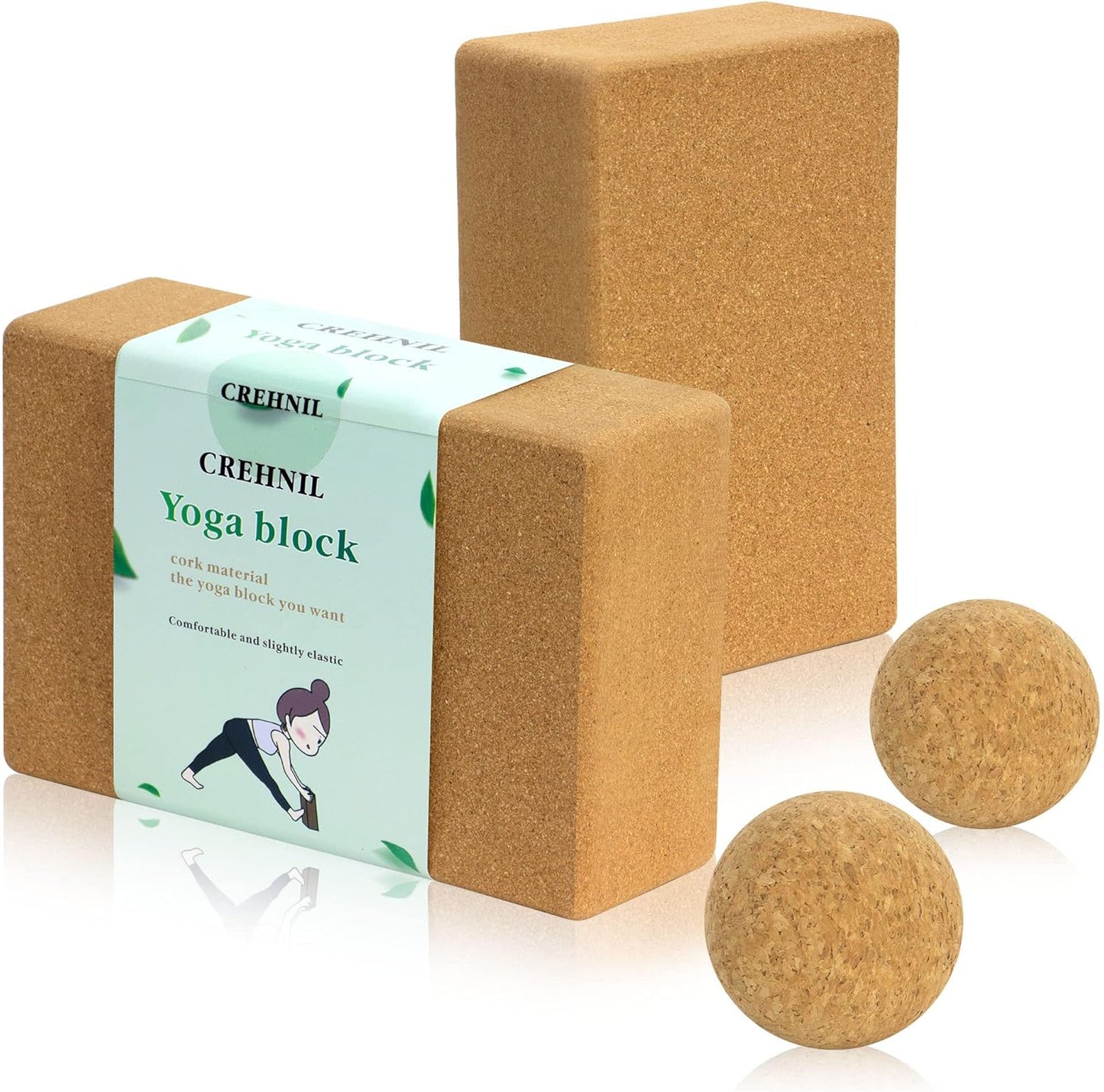 CREHNIL High Density Cork Yoga Blocks - 2 Pack