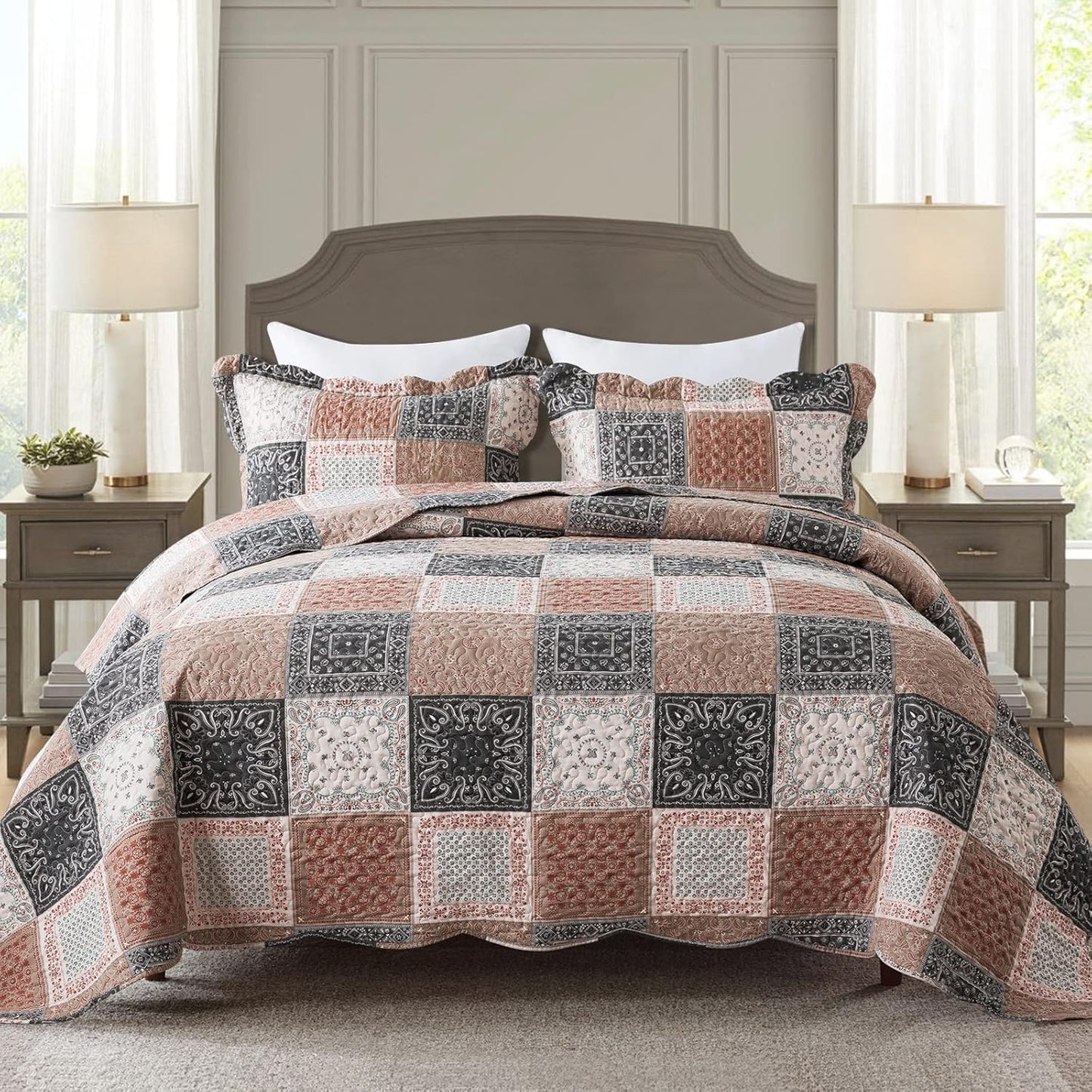 HoneiLife Vintage Quilts King Size - Reversible Bedspreads