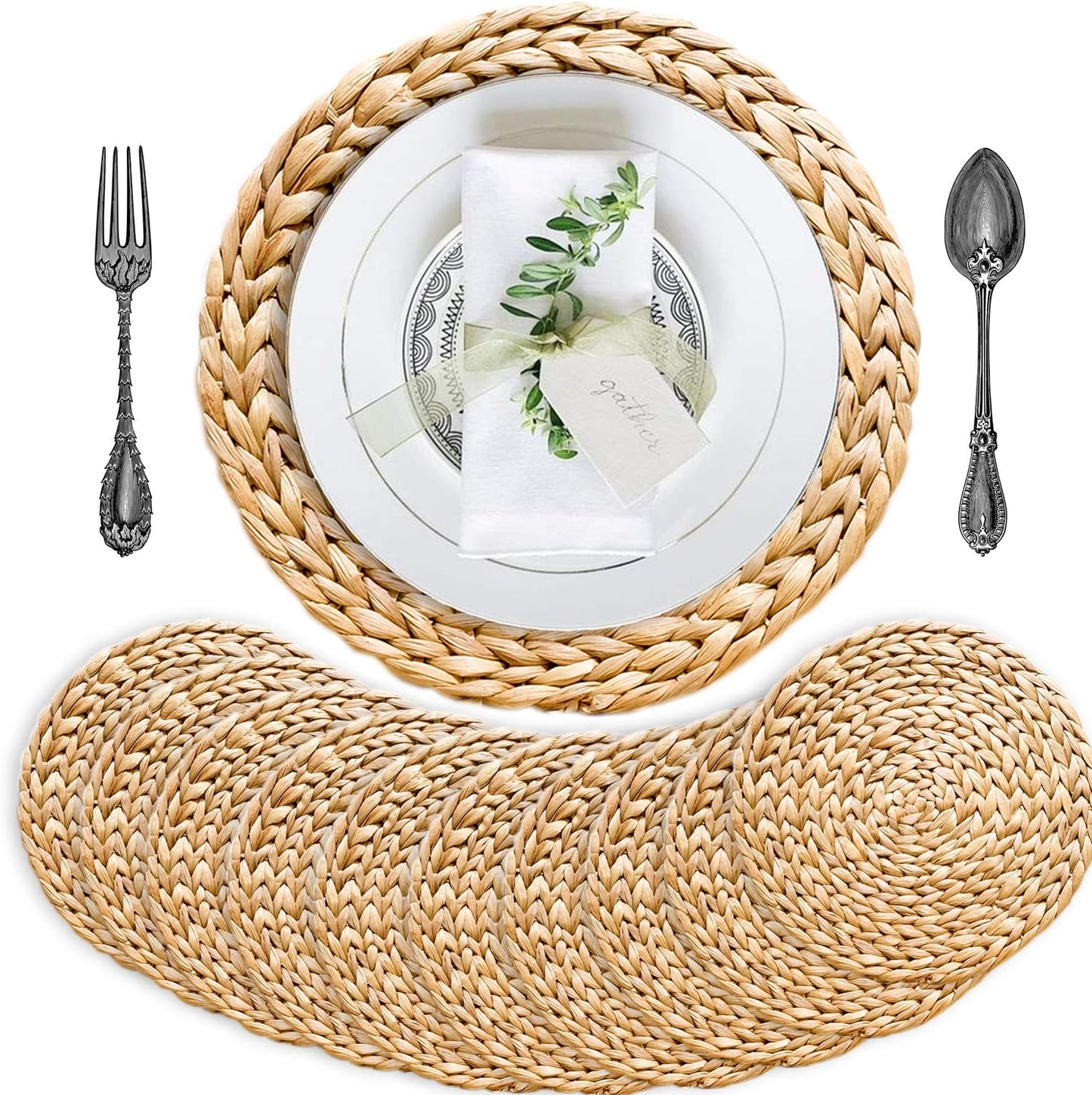 Woven Placemats Set of 10 for Round Tables and Decor