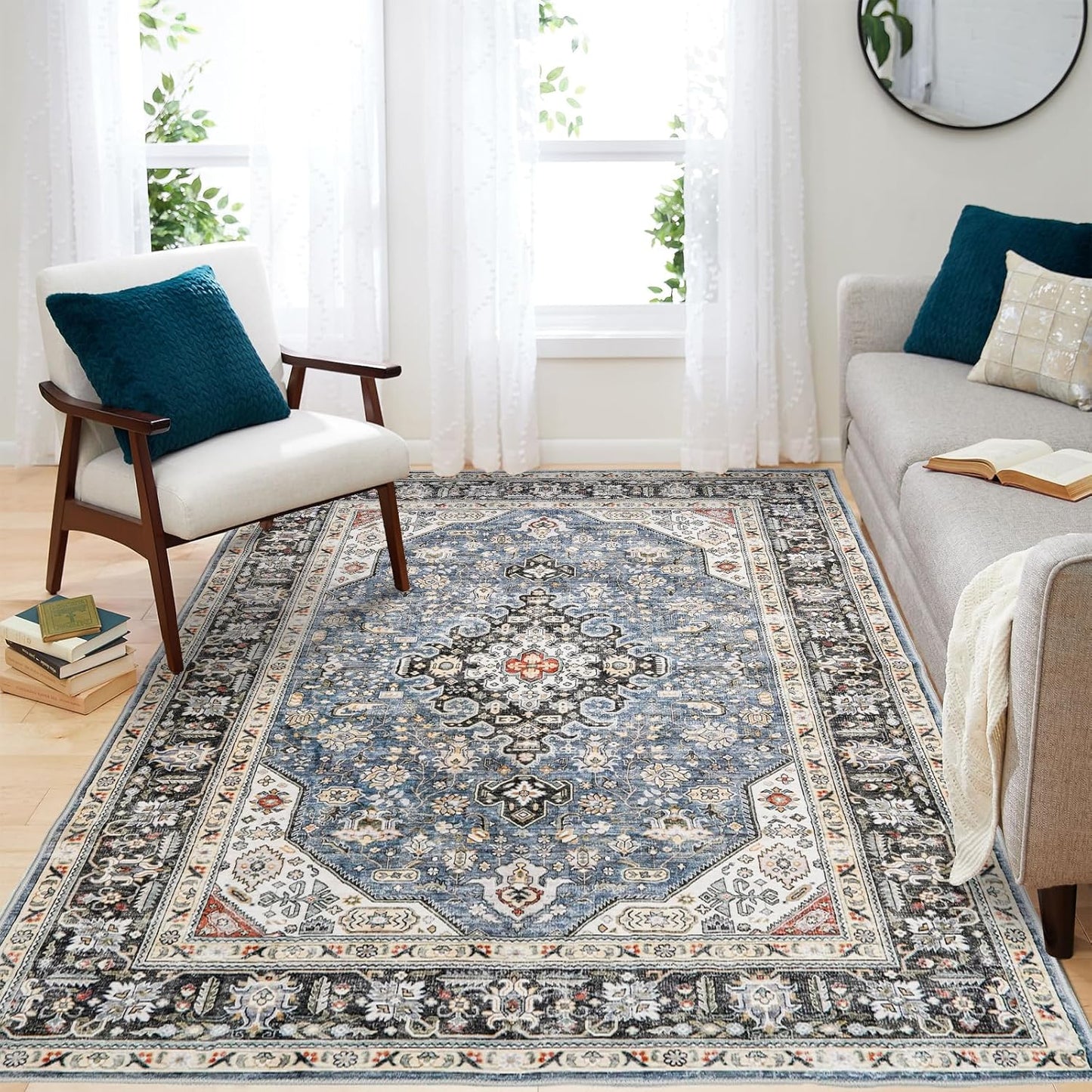 Washable Area Rug 5x7 Soft Vintage Design for Living Room