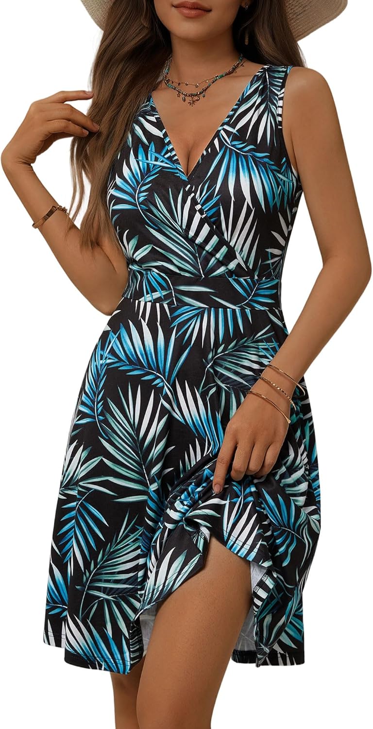 GUBERRY Womens Wrap V Neck Sleeveless Sundress with Pockets