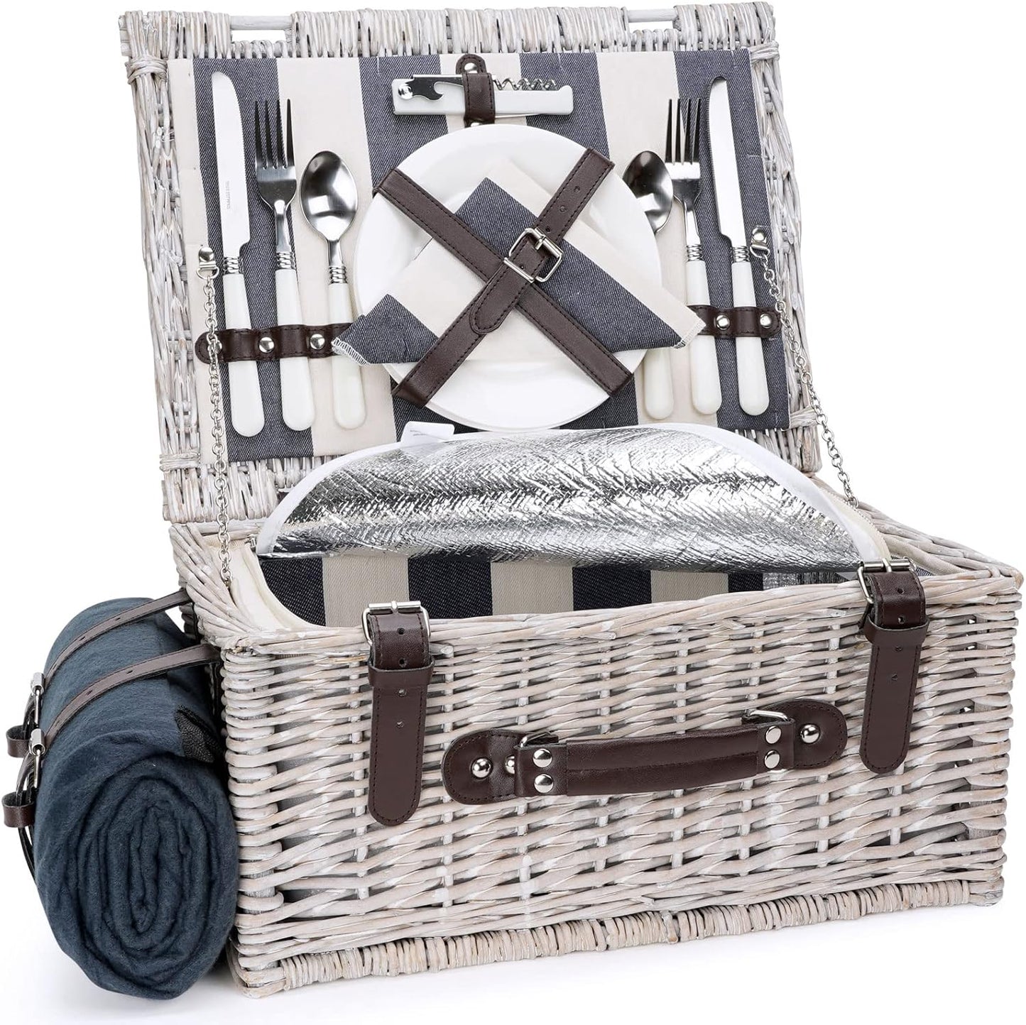 Picnic Basket Sets for 2 with Insulation Cooler & Blanket