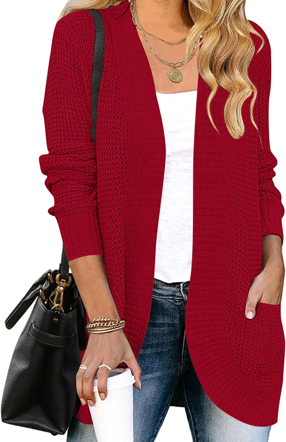 MEROKEETY Womens Long Sleeve Open Front Cardigans for Fall
