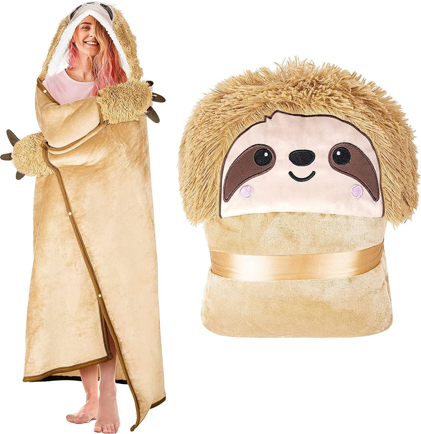 Sloth Wearable Hooded Blanket for Adults - Cozy Plush Fleece