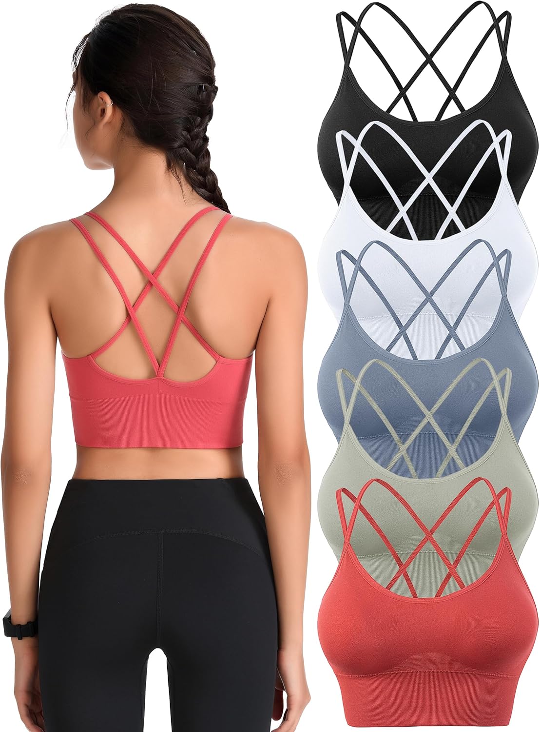 Padded Sports Bras for Women with Strappy Cross Back Design