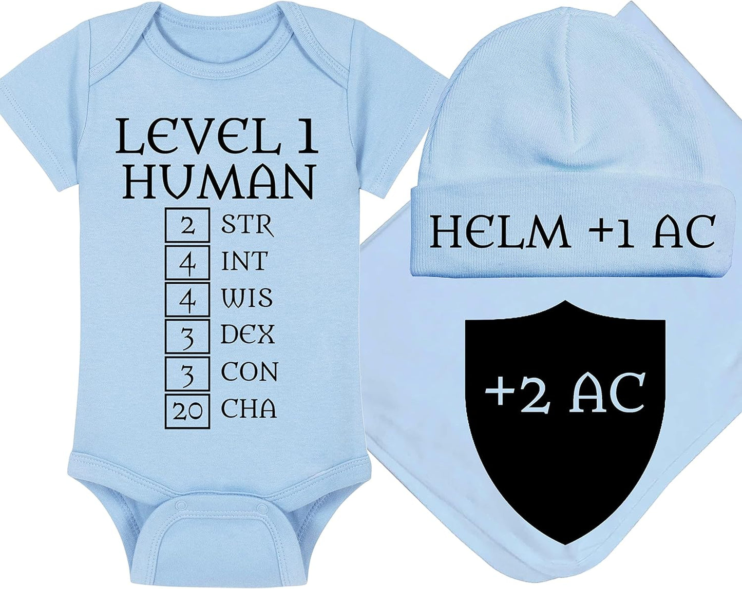 Level 1 Human Baby Onesie Package with Blanket and Bib Set