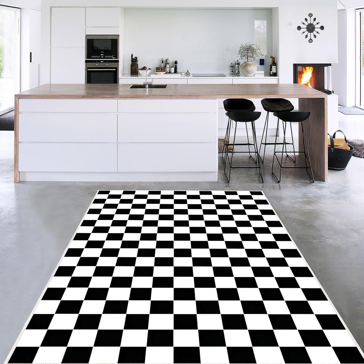 Checkered Rug 5x7 Large Washable Black and White for Home