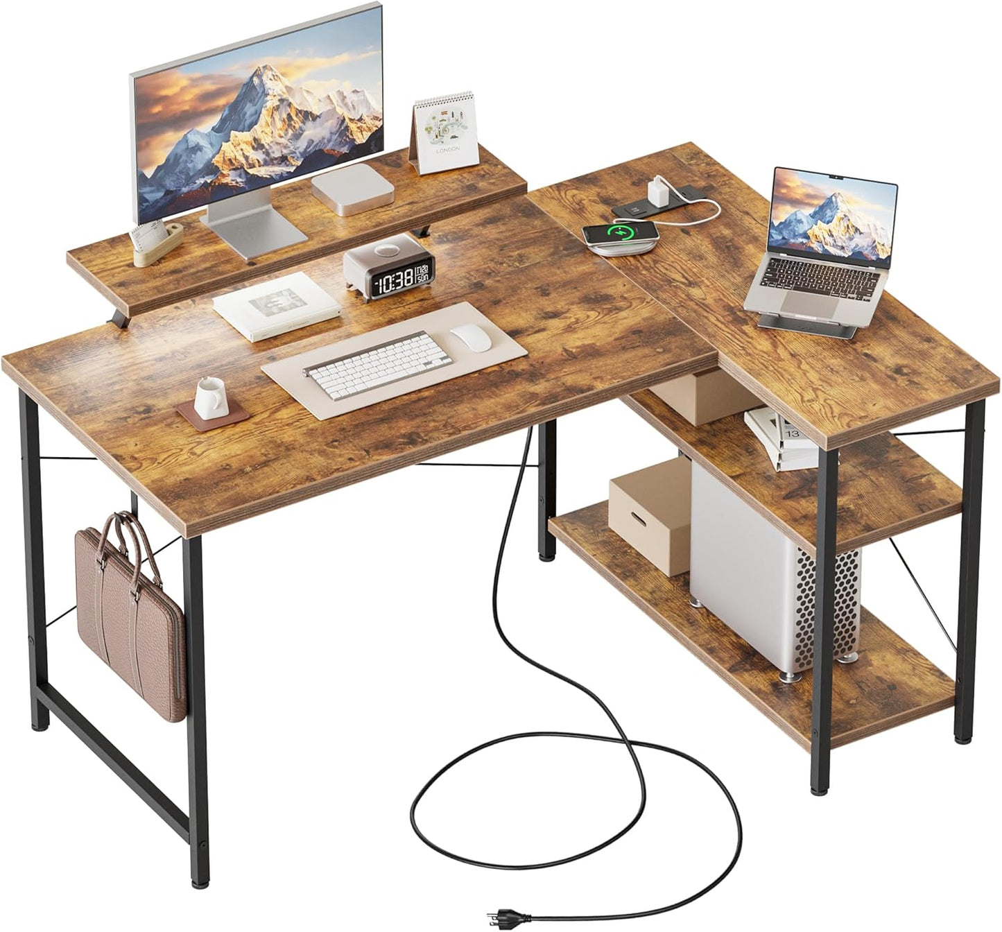 Mericonia L Shaped Computer Desk with Power Outlets