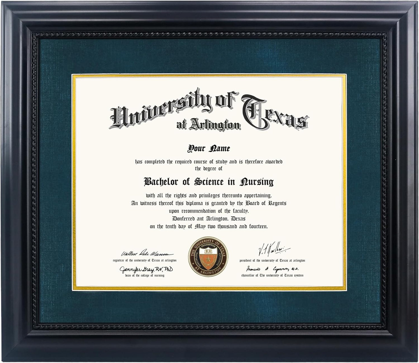 11x14 Diploma Degree Frame with Navy Mat for Certificates