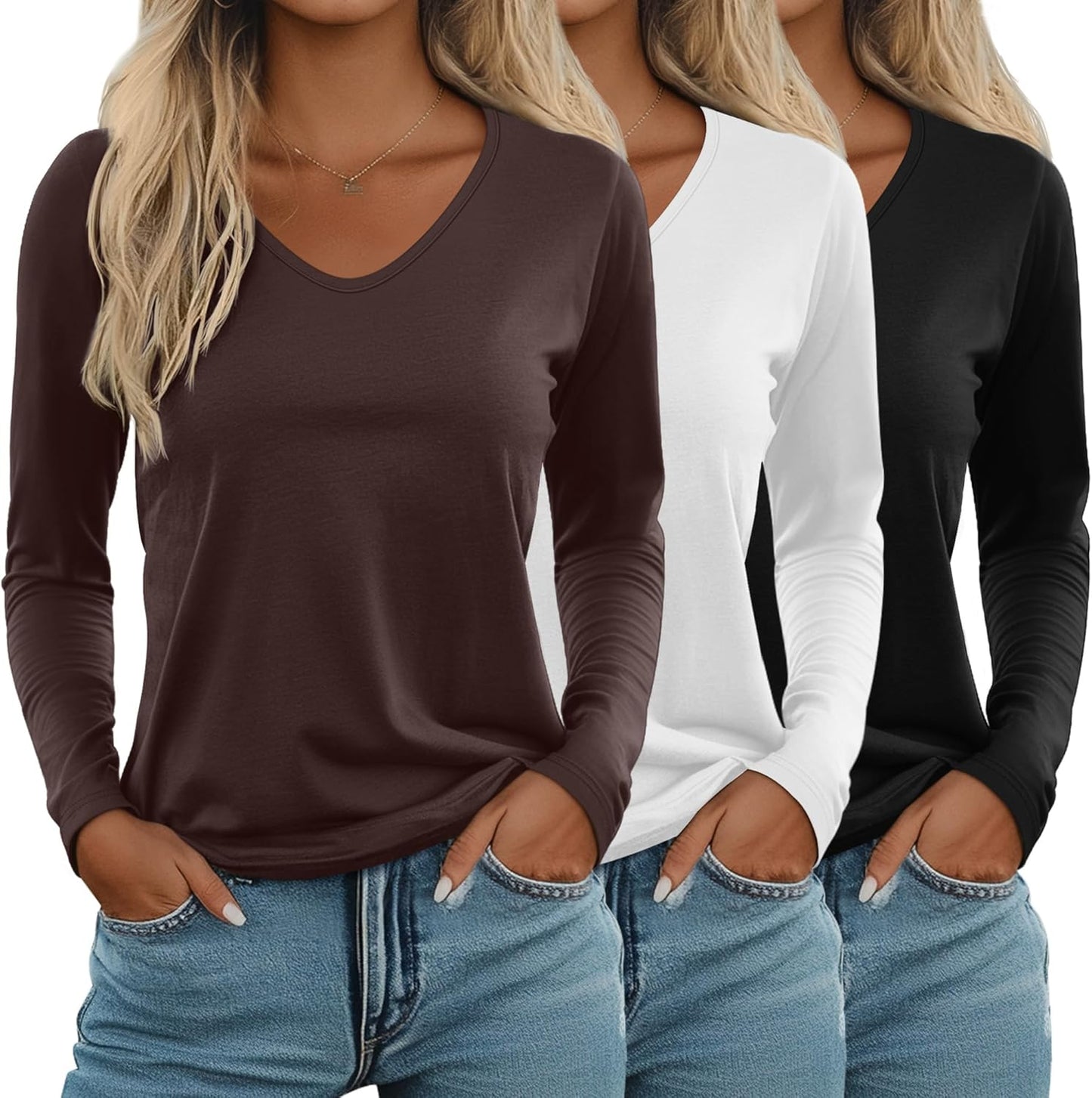 Ficerd Women's Long Sleeve V Neck T Shirts for Casual Style