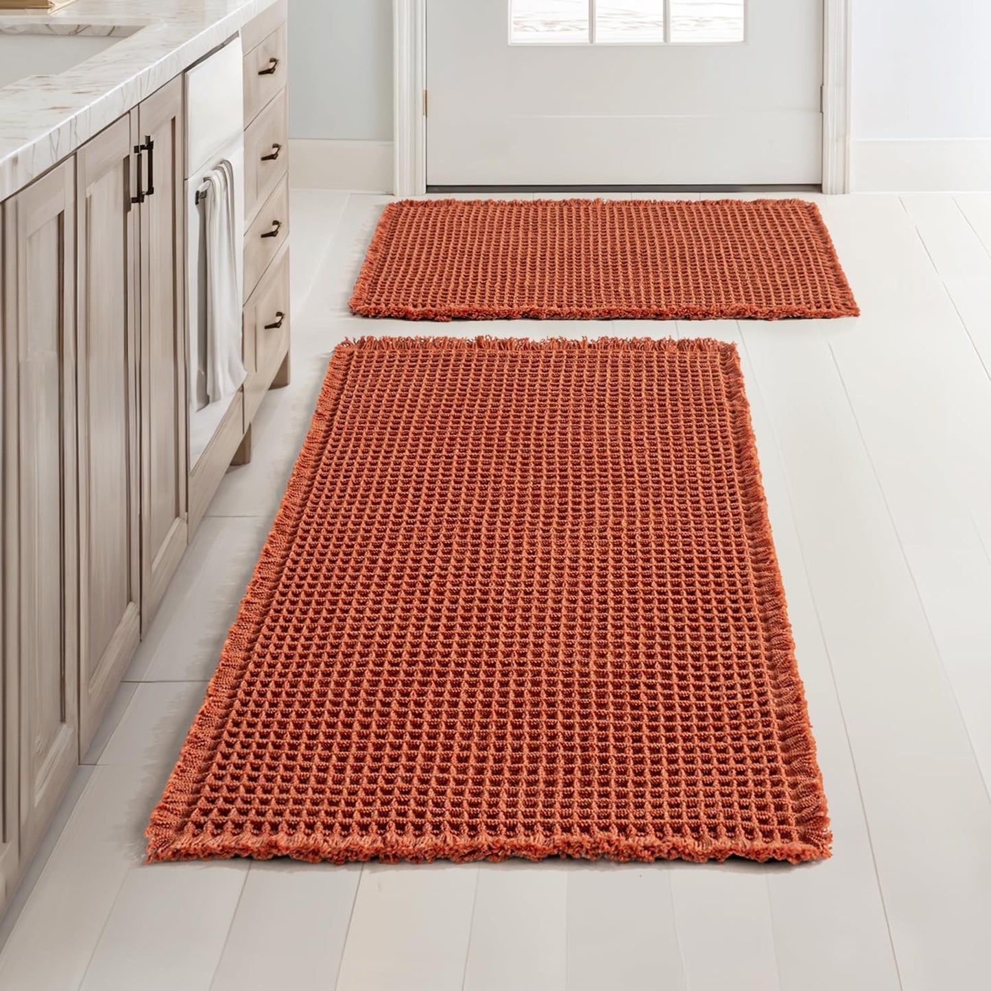 MIULEE Fall Orange Waffle Bathroom Rugs Set of 2 for Cozy Vibes