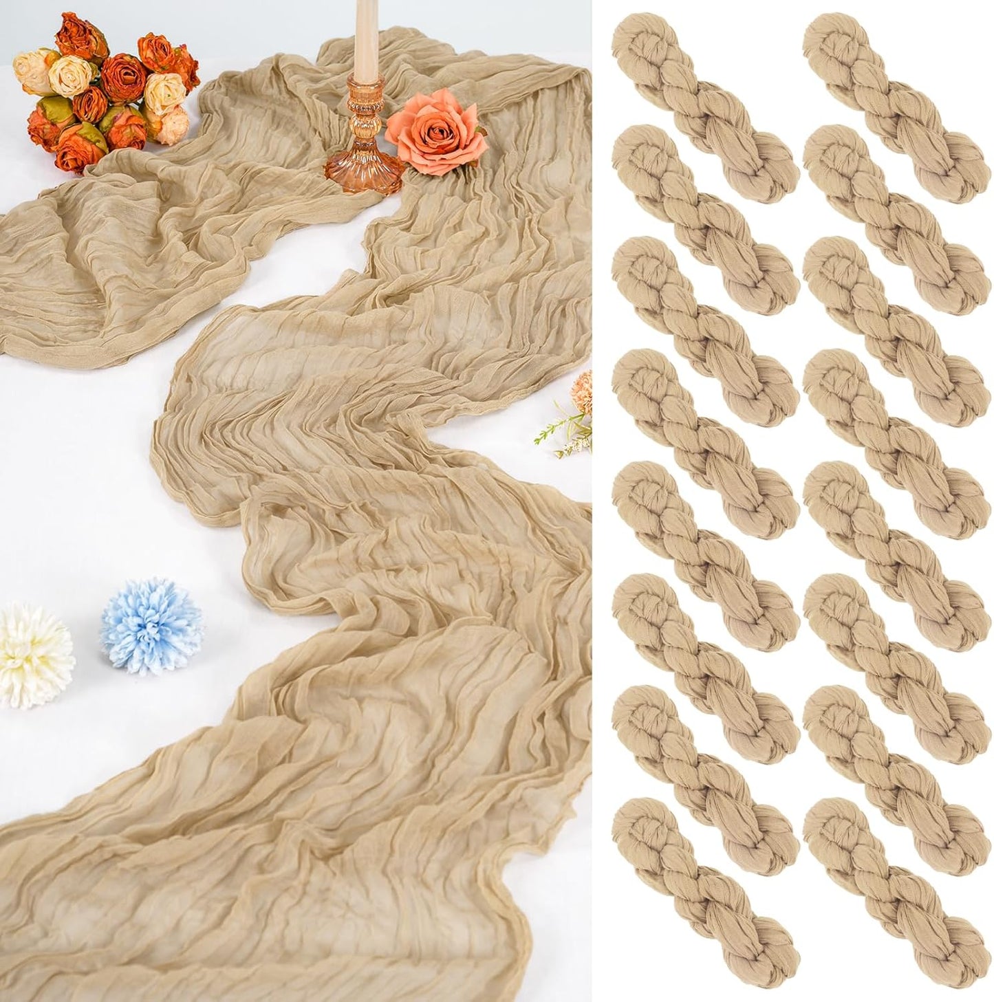 16 Pack 10Ft Cheesecloth Table Runner for Rustic Wedding Decor