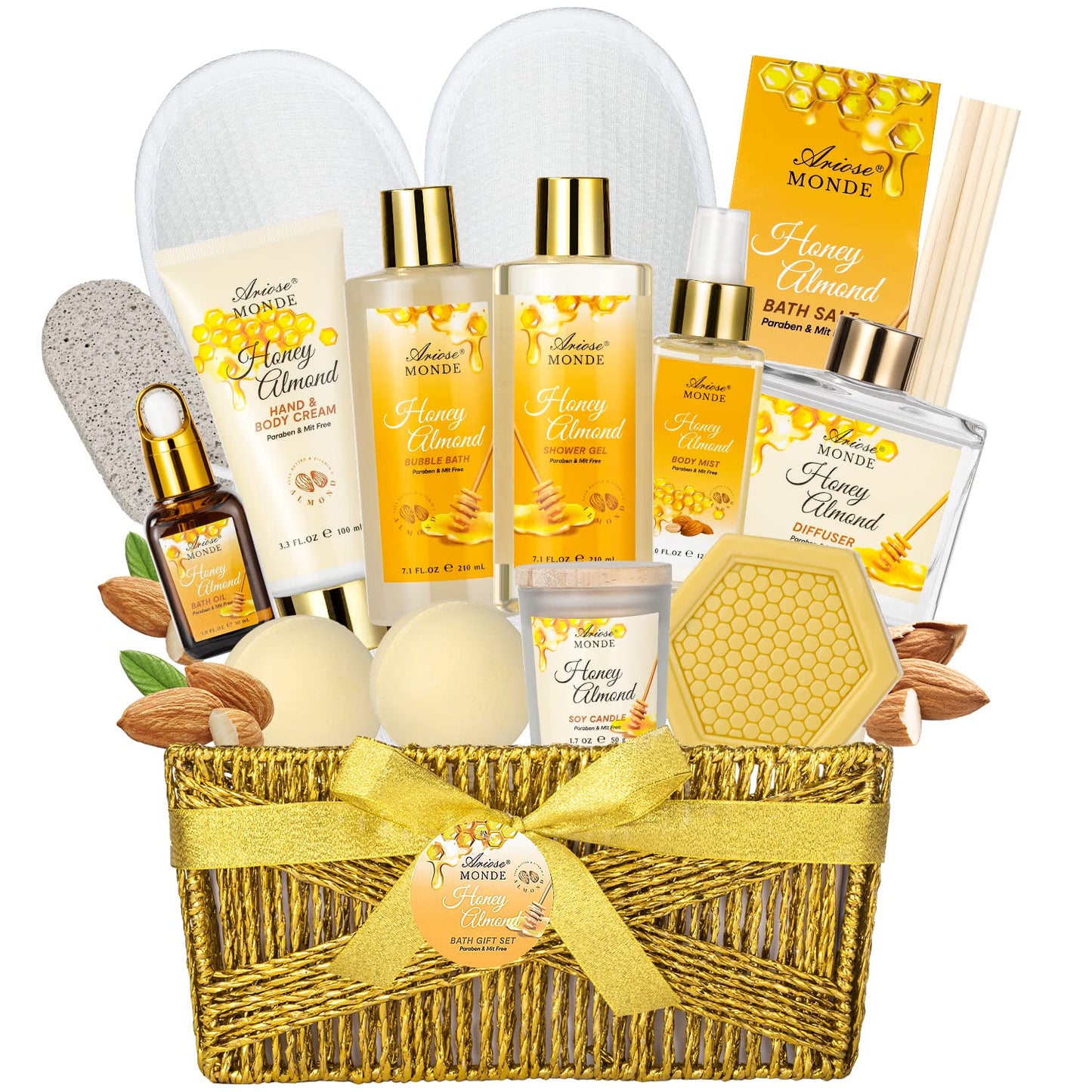 Luxury Home Spa Bath Gift Set with Honey Almond Scented Products