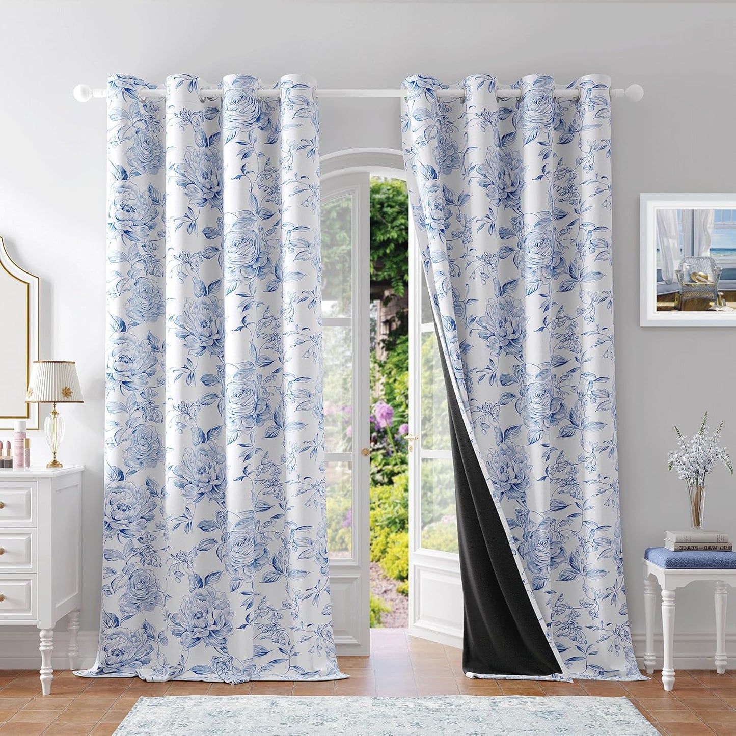 Beauoop Floral Blackout Curtains 90 Inches Long for Bedrooms