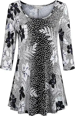 Nandashe Womens Floral Tunic Shirts for Casual Summer Wear