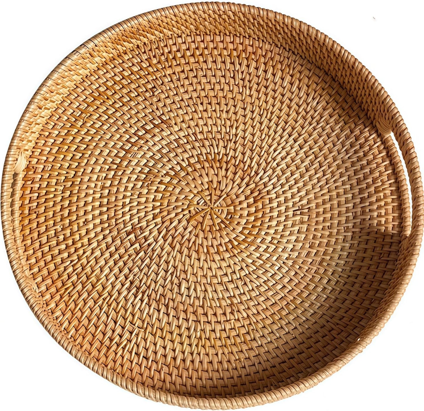 16.9in Round Rattan Tray for Serving and Home Decor Needs