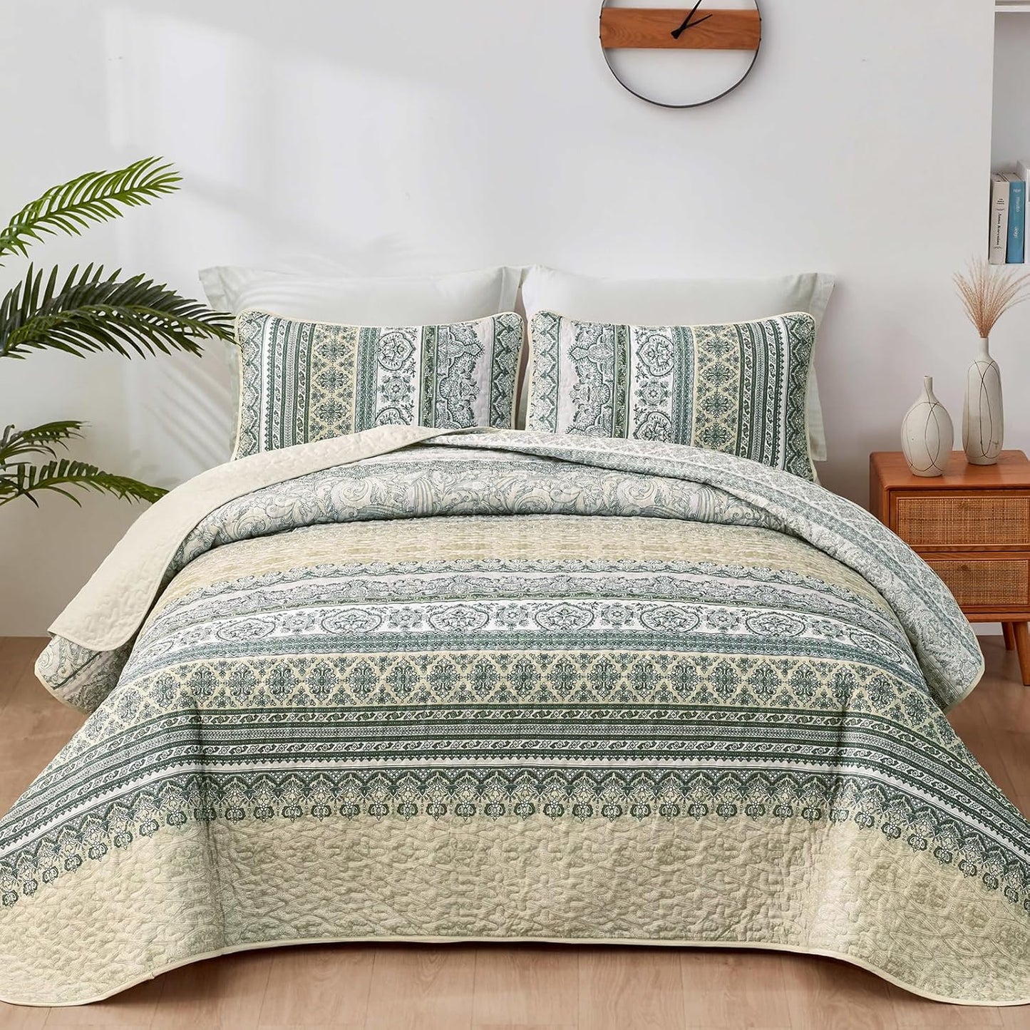 WONGS BEDDING Boho Quilt Set Queen Size for All Seasons