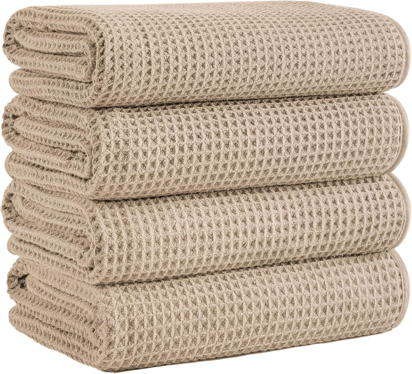 Microfiber Waffle Bath Towels Set of 4, Soft and Absorbent