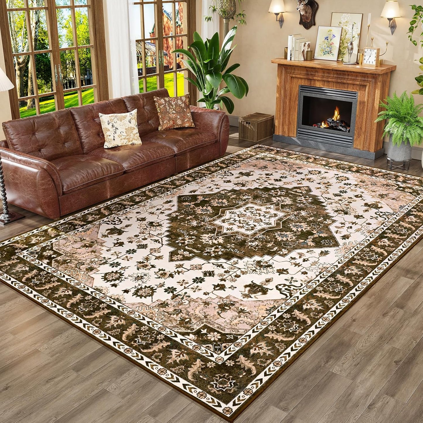 Vintage Design Area Rugs for Living Room, 4x6 Machine Washable