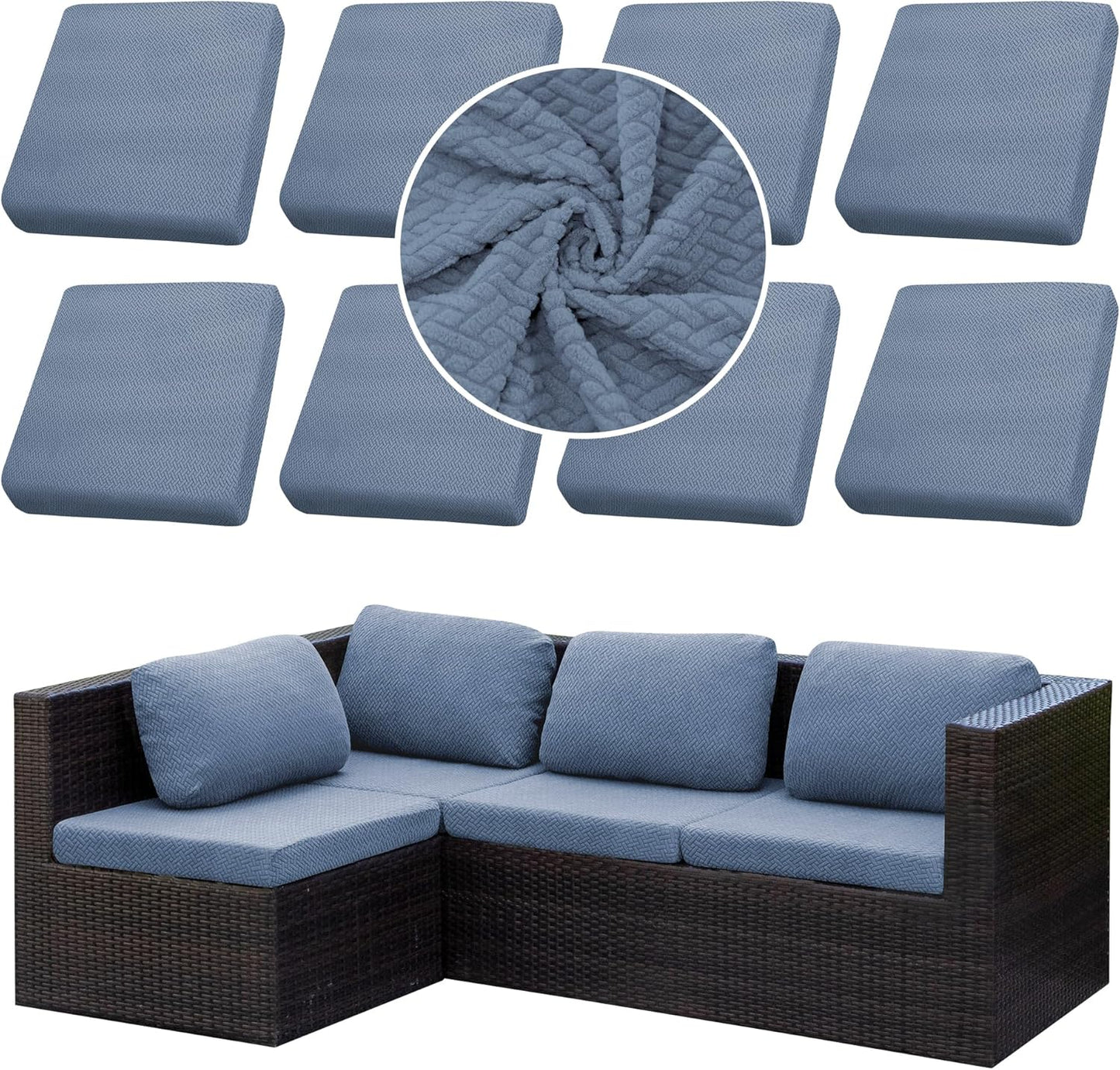 8Pcs Stretch Patio Cushion Cover for Outdoor Furniture Protection