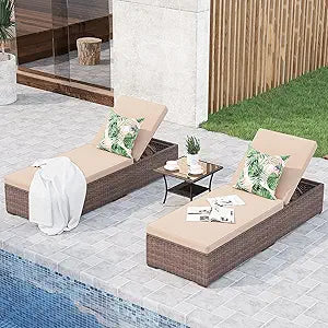 JOIVI Chaise Lounge Chairs Set of 2 with Coffee Table for Outdoors