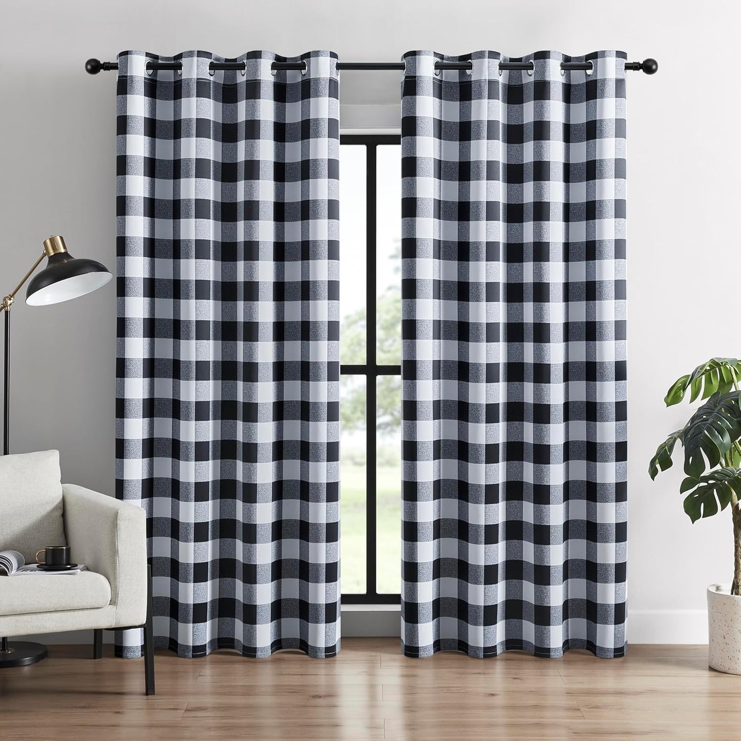 Black and White Buffalo Plaid Blackout Curtains for Home