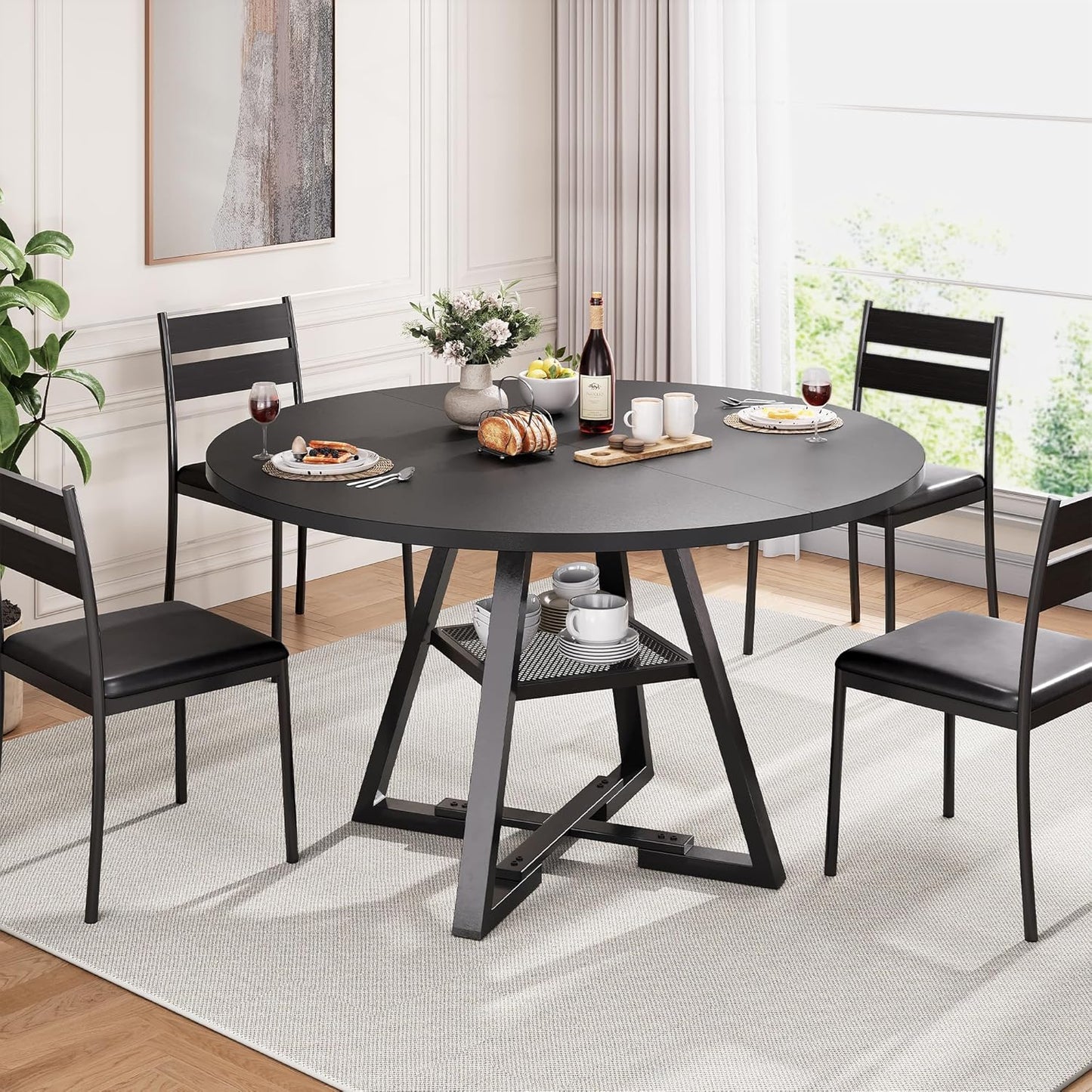 Jocoevol Round Dining Table for 4 - Space Saving Design