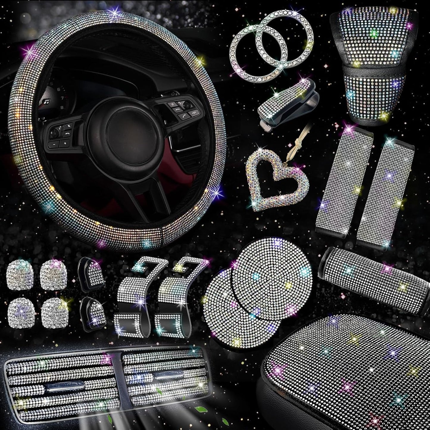 Bling Car Accessories Set for Women - 30 Pcs Stylish Kit