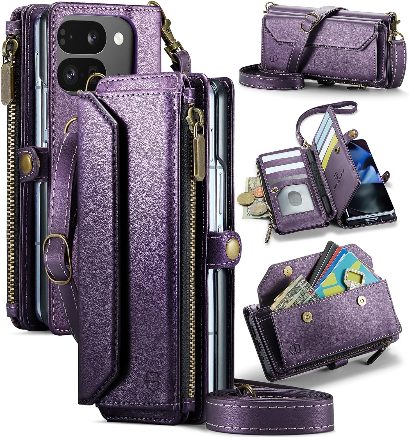 Crossbody Wallet Case for Google Pixel 9 Pro Fold - Purple