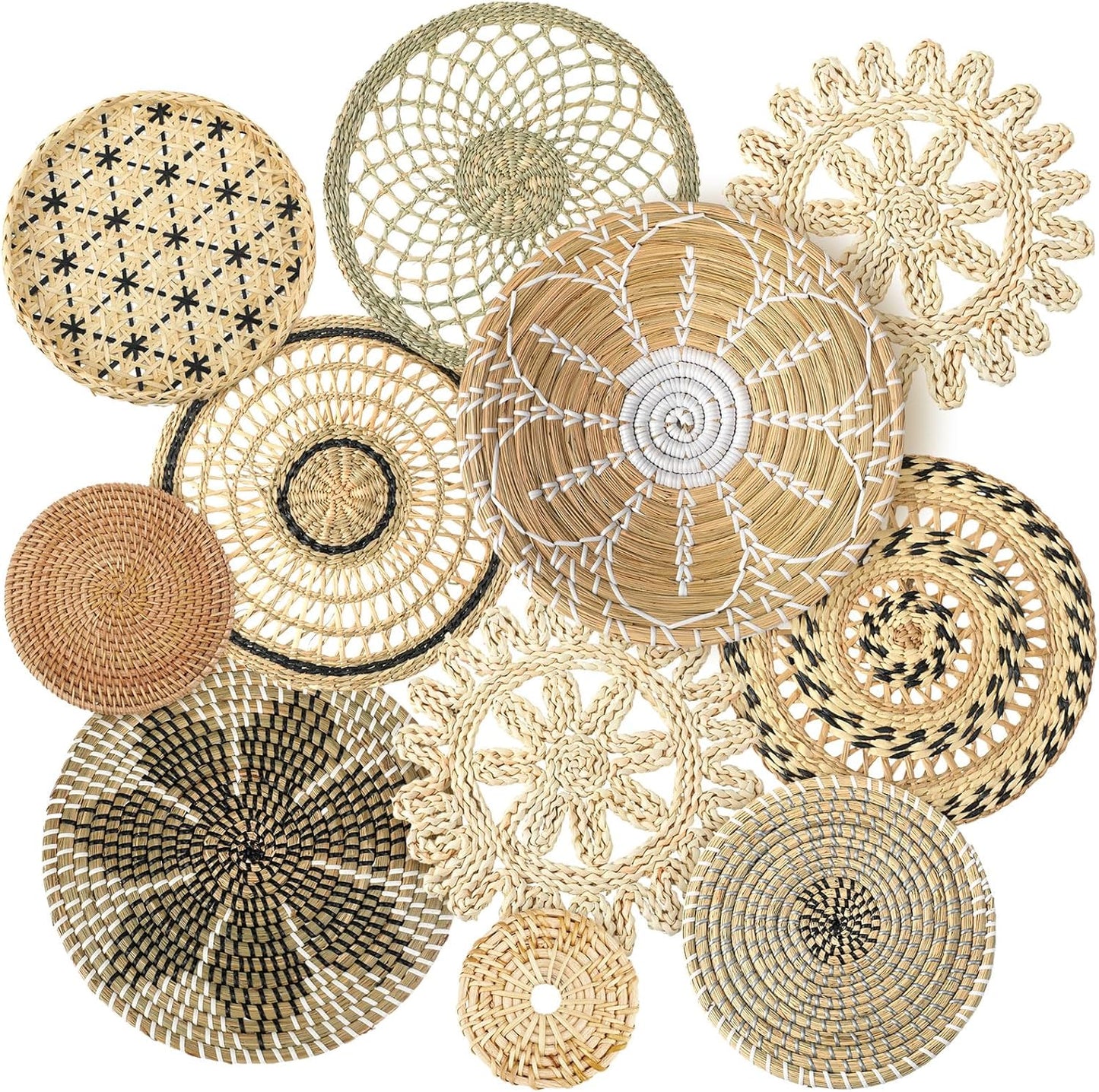 Boho Wall Basket Decor Set - 11 Pcs Handmade Woven Baskets