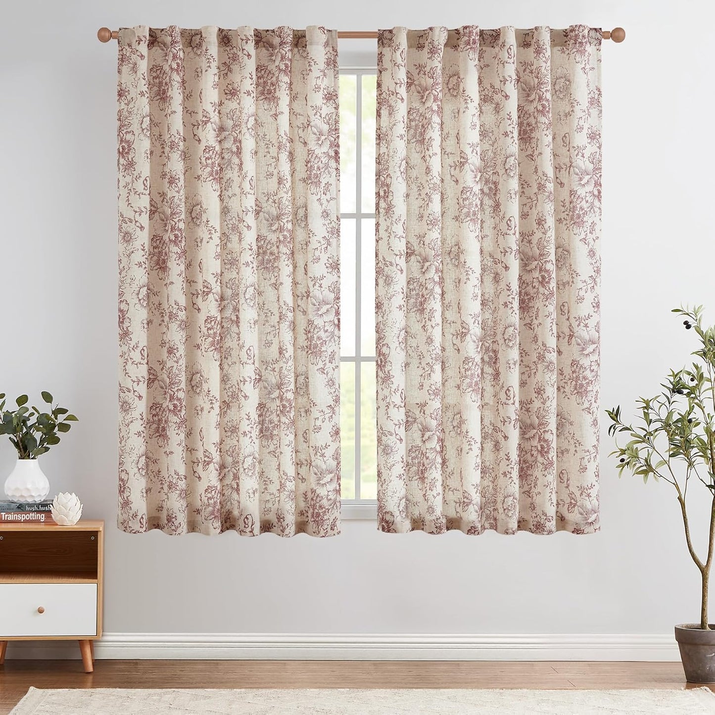 Floral Linen Blend Curtains for Living Room and Bedroom Decor