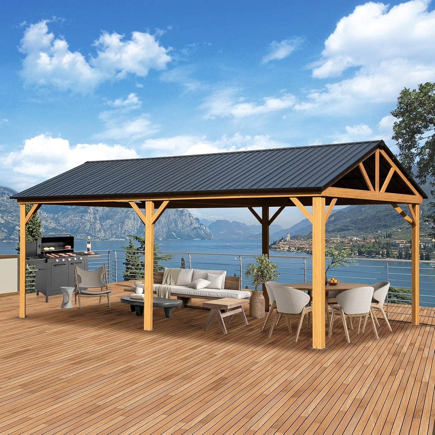 Domi 12 x 20 Hardtop Gazebo with Wooden Coated Aluminum Frame