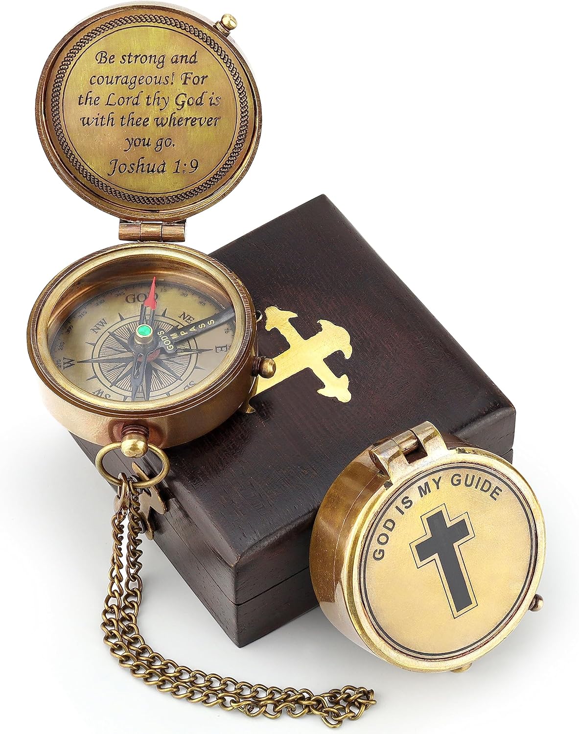 God is My Guide Brass Compass Gift for Faithful Men and Women
