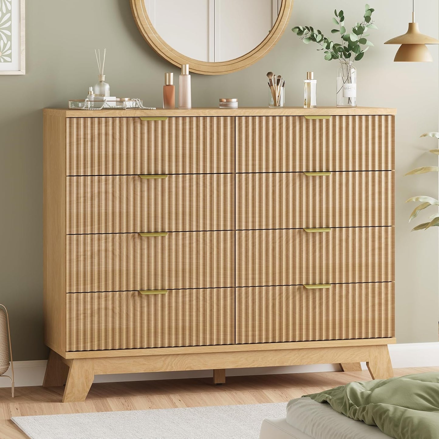 Fluted Dresser with 8 Drawers for Bedroom Storage Organizer