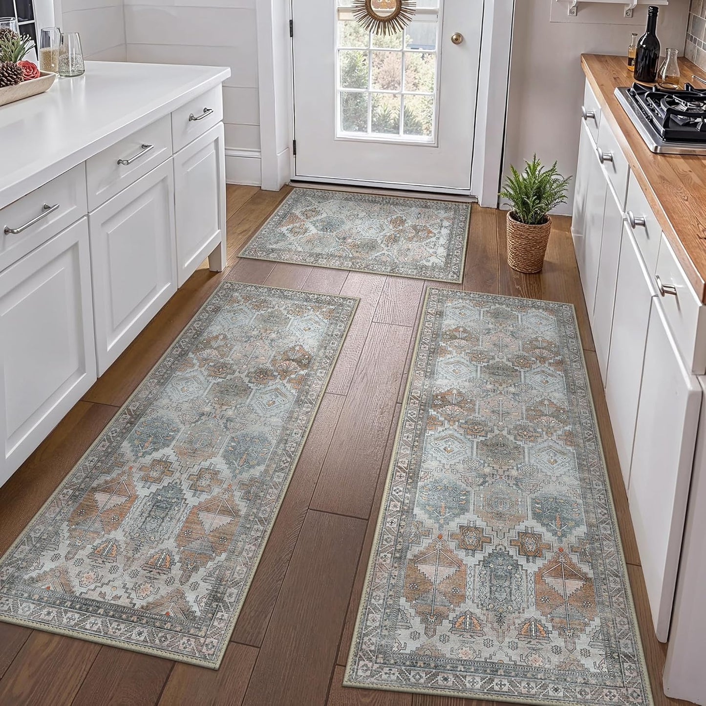 GENIMO Kitchen Mats Set of 3 Non-Slip Washable Rugs for Home