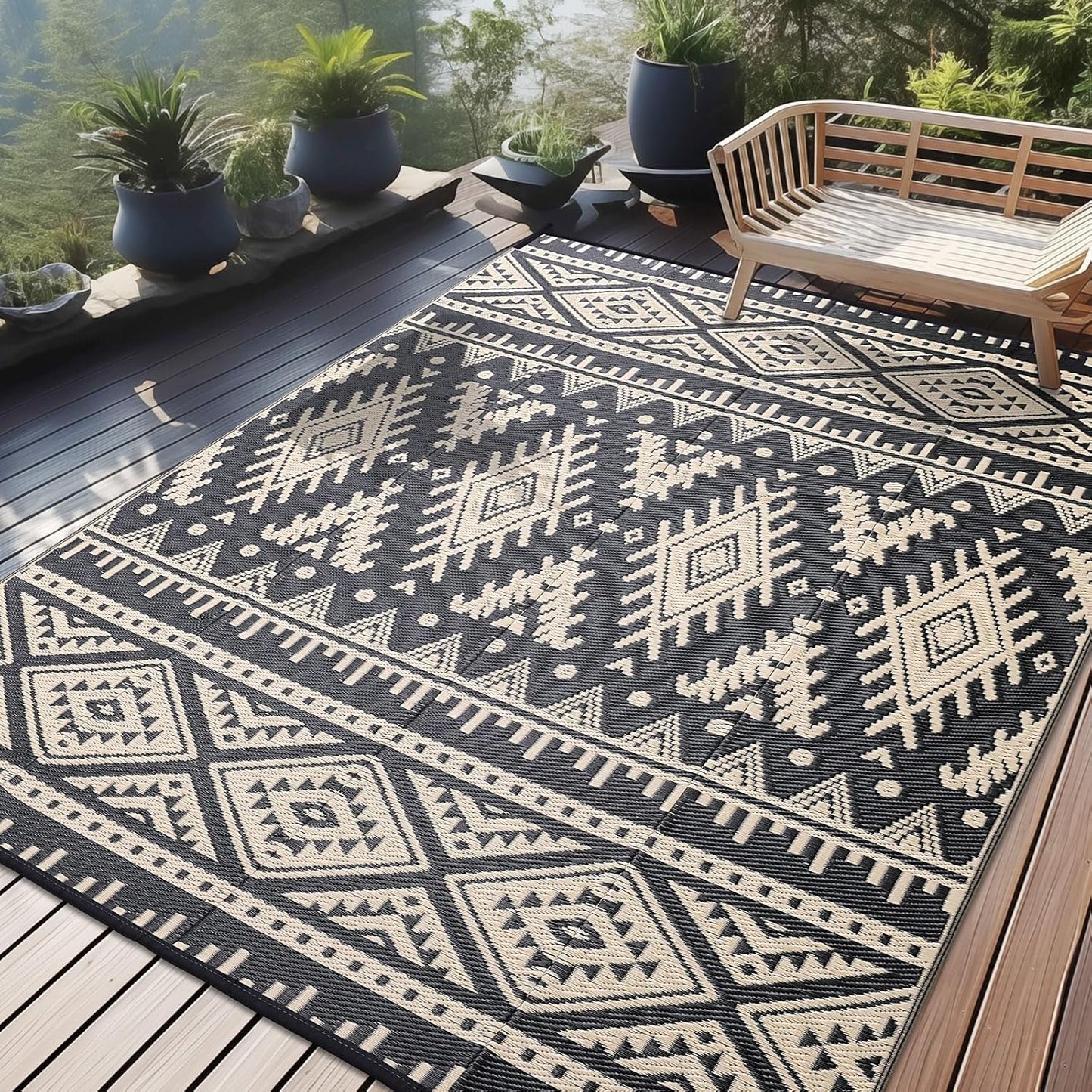 OLANLY Outdoor Rug Waterproof 9x12 ft for Patio and Camp