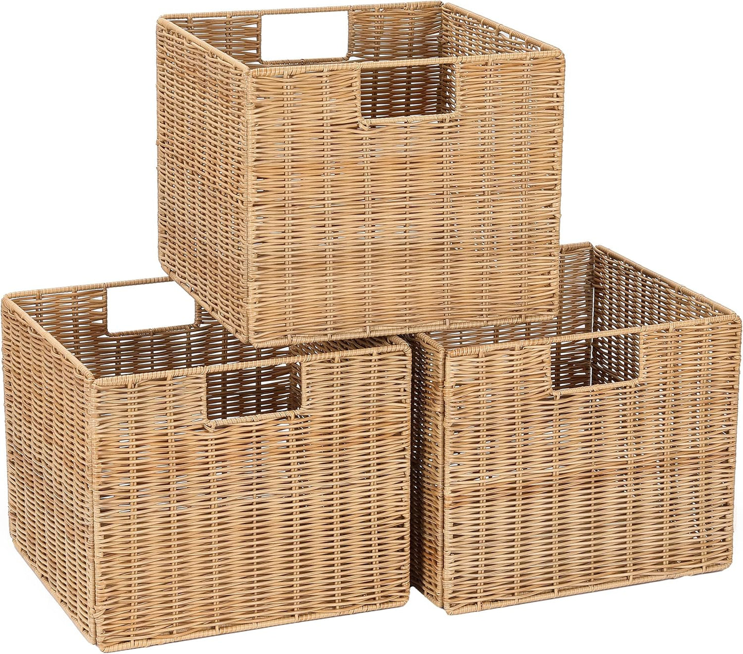 12X12X10in Plastic Wicker Storage Basket for Home Organization