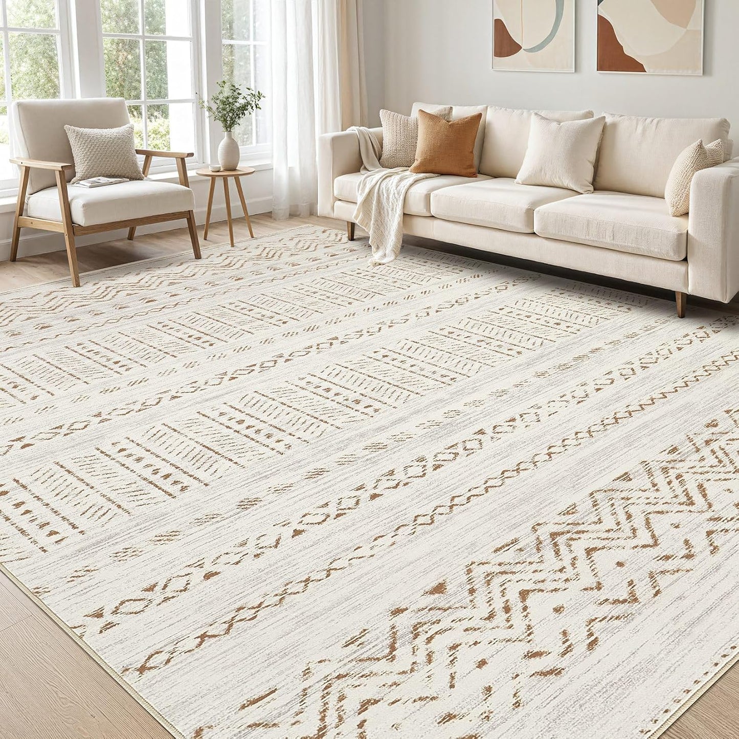 Large Living Room Area Rug 9x12: Soft Boho Moroccan Design