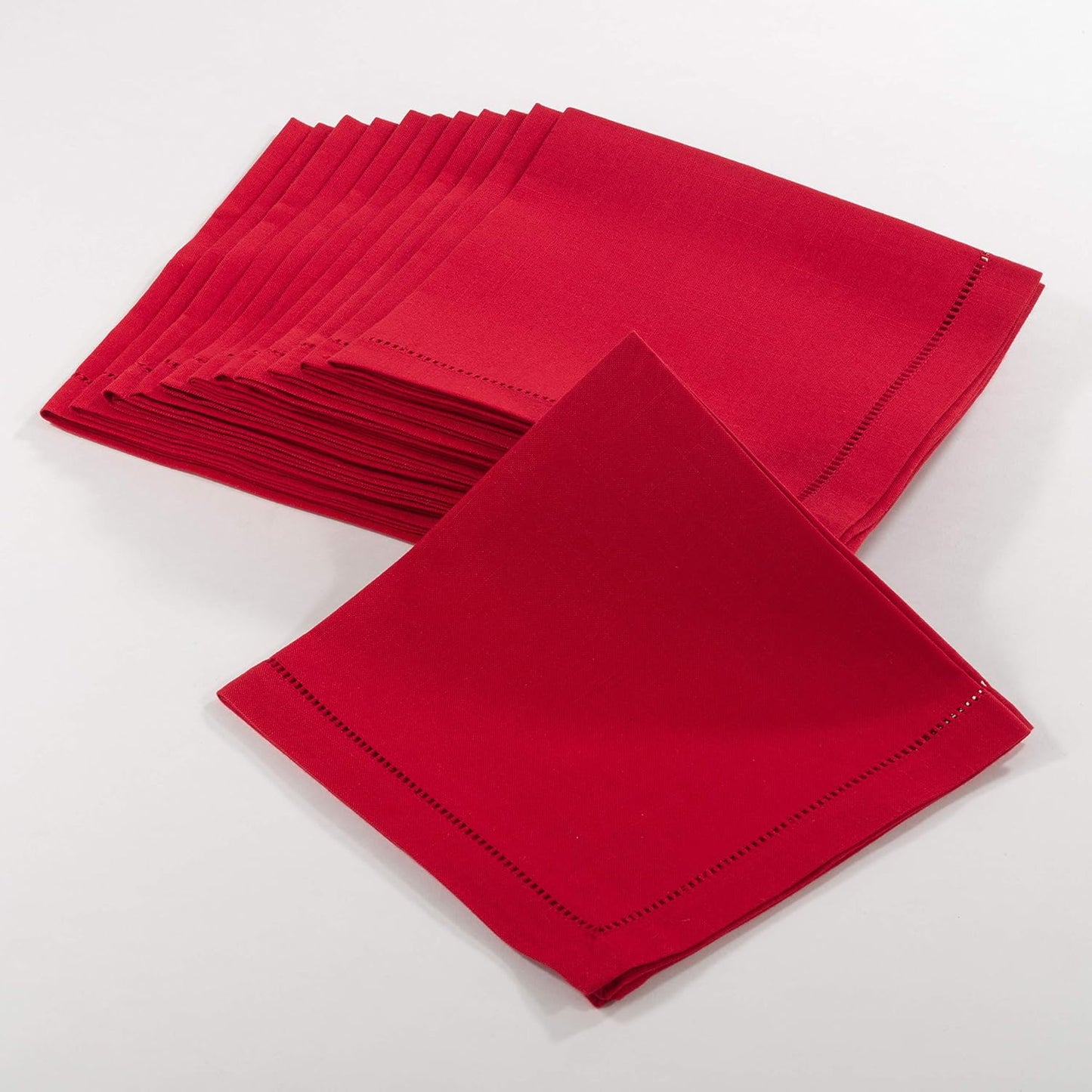 SARO LIFESTYLE Hemstitched Border Dinner Napkin Set of 12 Red
