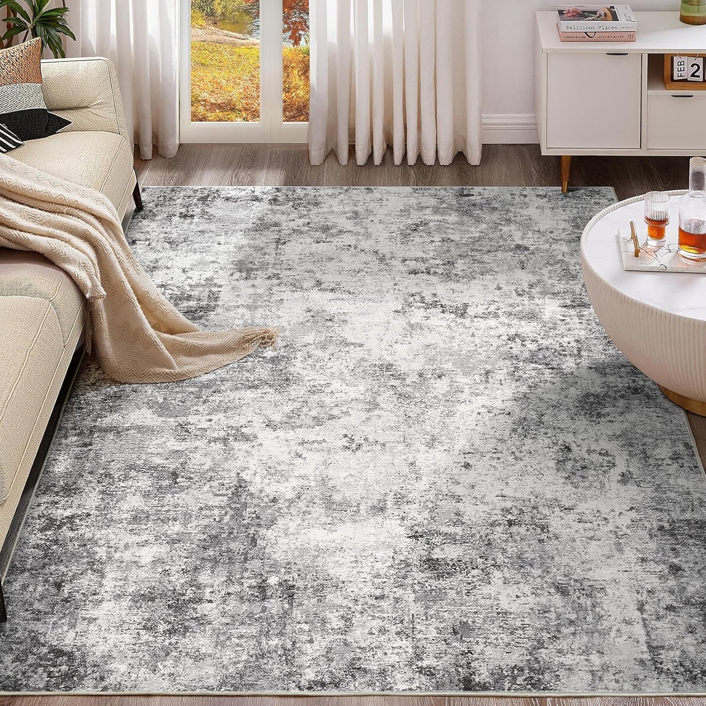 9x12 Area Rug for Living Room - Soft Washable Neutral Design